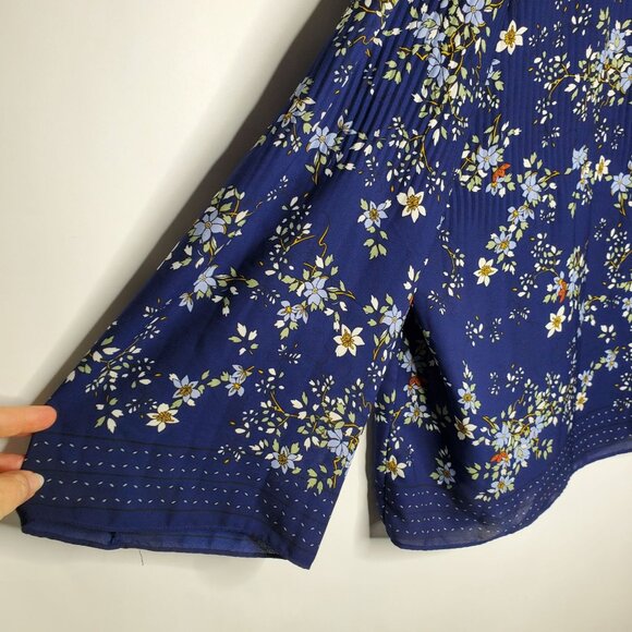 Max Studio Womens Blue Floral Polka Dot Print Crinkle Blouse Size L Flowy Career - Picture 2 of 10